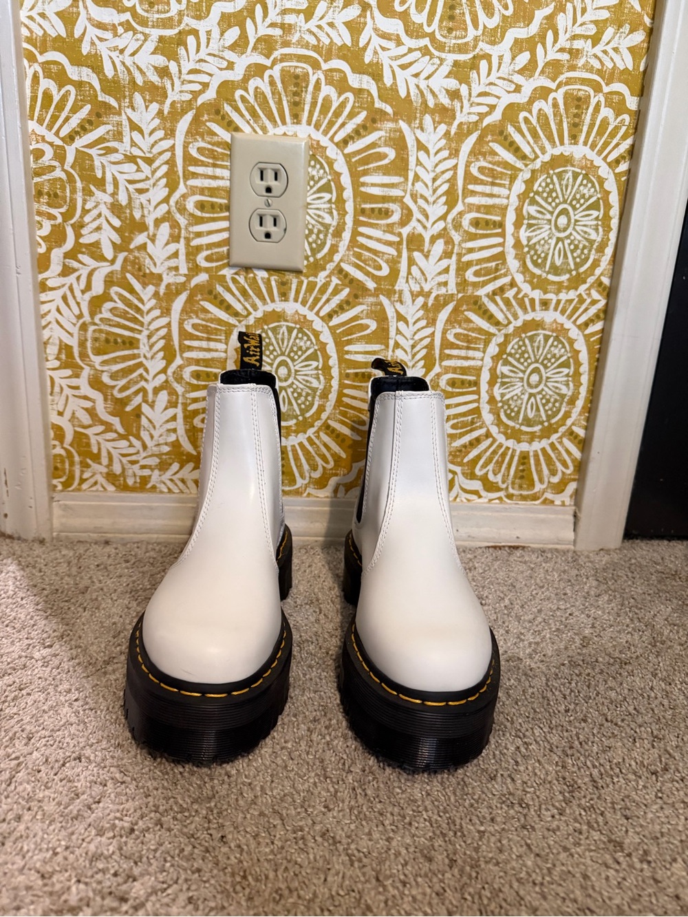 Dr. Martens White Platform Chelsea Boots with Black Sole